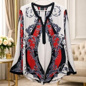 NWOT Tribal Women's XL Blouse - Red, Black, and White